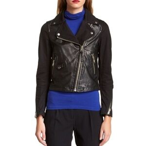 Mackage Moto Jacket Lambskin Leather and Black Canvas SZ L